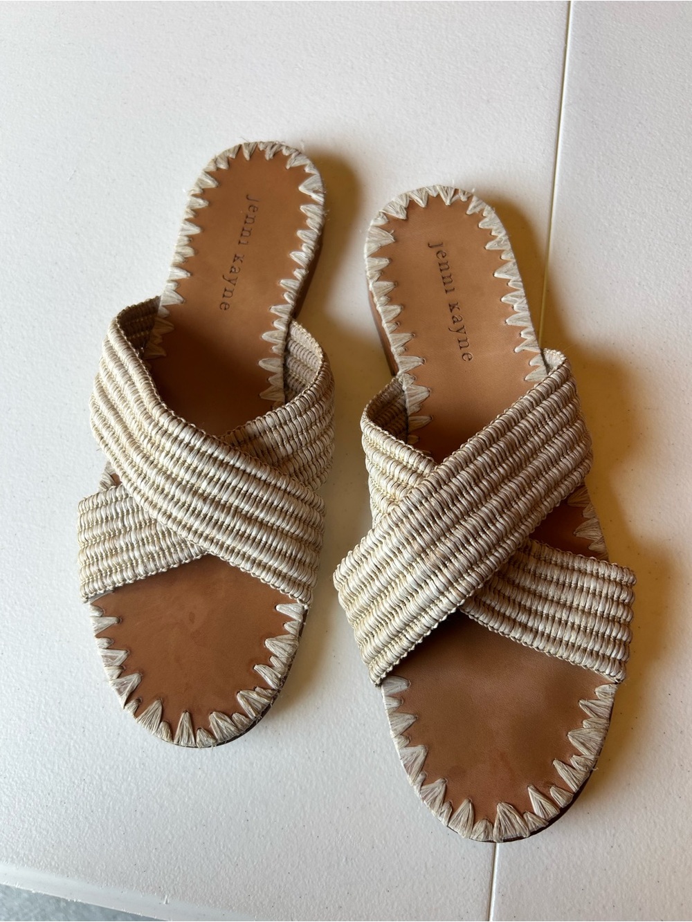 Jenni Kayne NATURAL RAFFIA CROSS STRAP SLIDE Size 8
